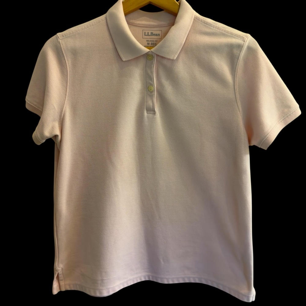 L.L. Bean Relaxed Fit Women's Polo Button Down Golf Shirt Soft Pink sz M EUC